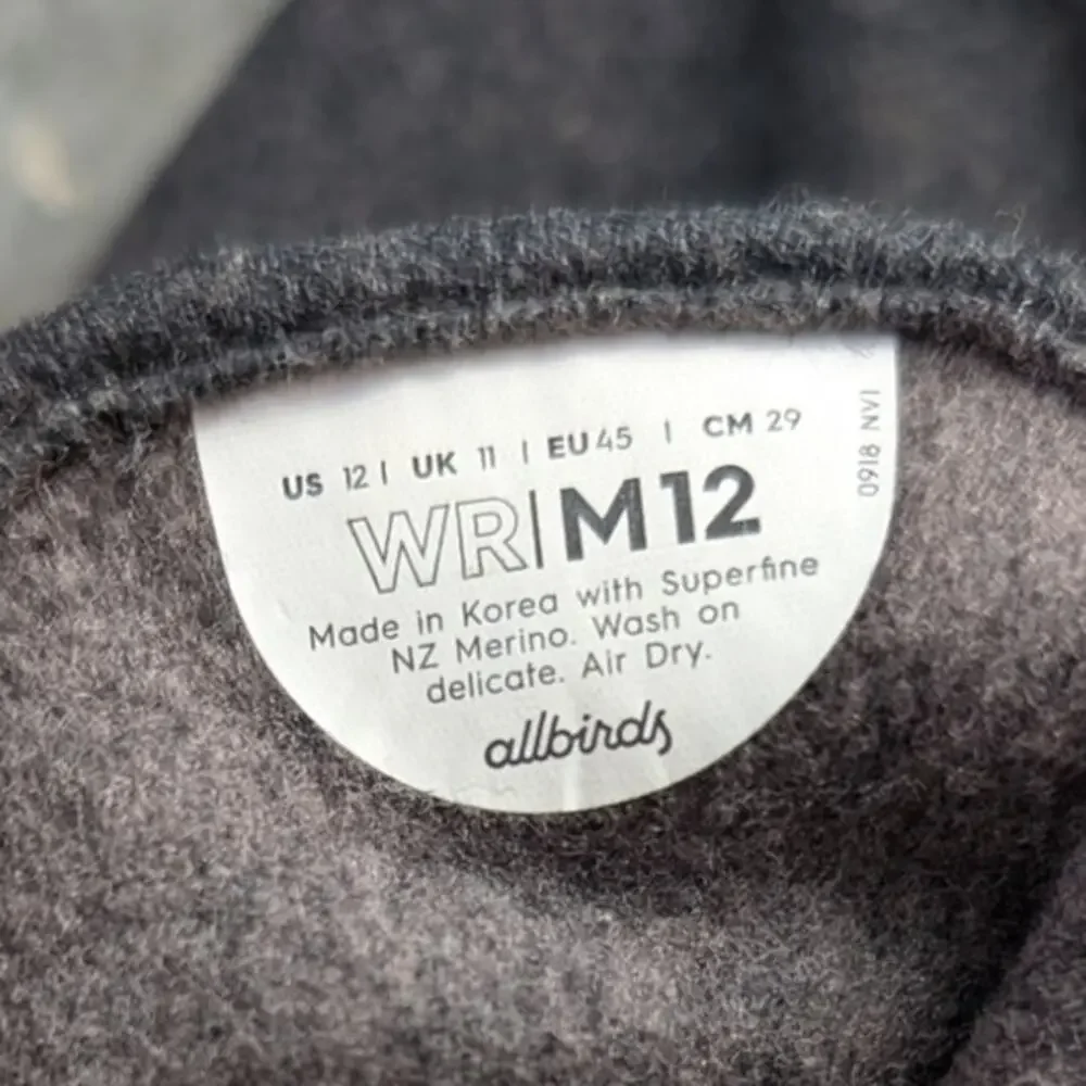 allbirds Athletic Running Shoes Men's Size 12 Merino Wool Lace Up Runners Gray